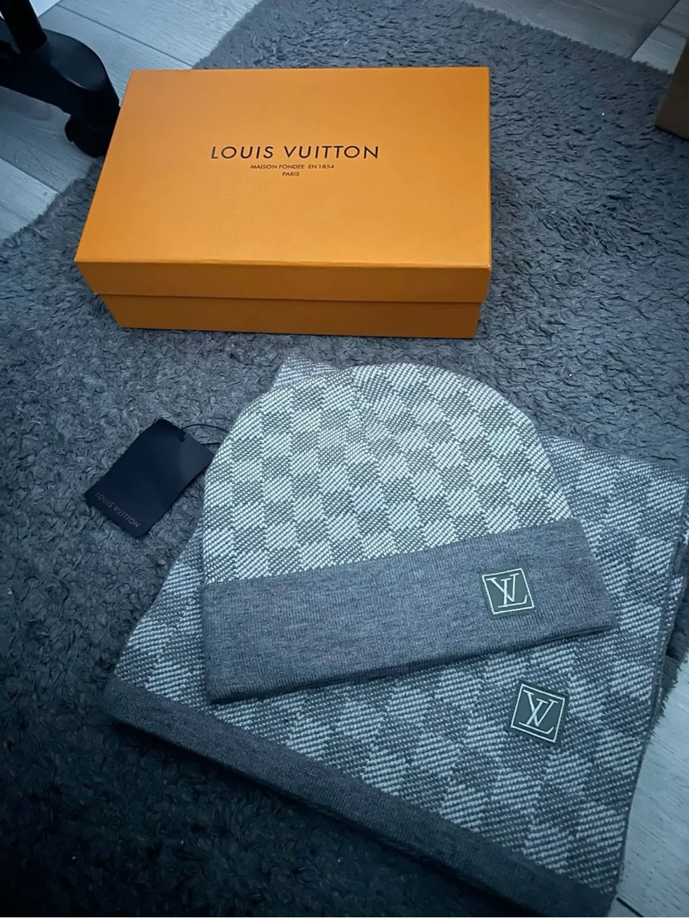 LV Checkered Knit Beanie Hat